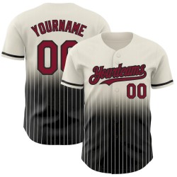 Custom Cream Pinstripe Crimson-Black Authentic Fade Fashion Baseball Jersey