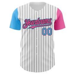 Custom White Black Pinstripe Sky Blue-Pink Authentic Two Tone Baseball Jersey