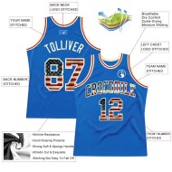 Custom Blue Vintage USA Flag-Cream Authentic Throwback Basketball Jersey
