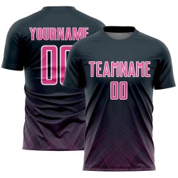 Custom Navy Pink-White Lines Sublimation Soccer Uniform Jersey