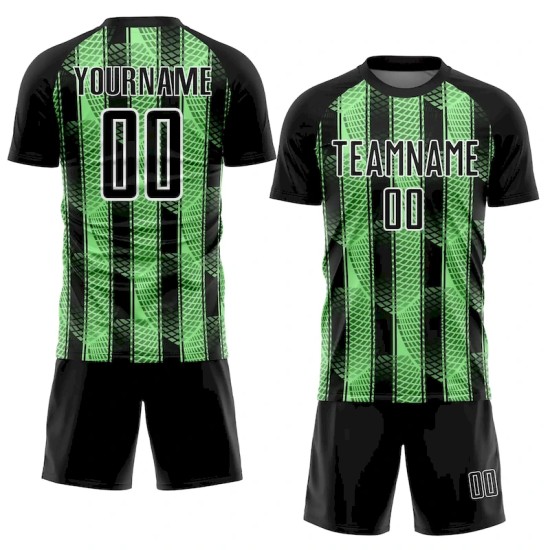 Custom Black Pea Green-White Abstract Network Sublimation Soccer Uniform Jersey
