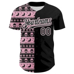 Custom Black Light Pink-White 3D Gothic Skull Authentic Baseball Jersey