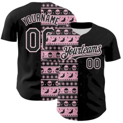 Custom Black Light Pink-White 3D Gothic Skull Authentic Baseball Jersey