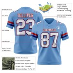 Custom Light Blue White Royal-Red Mesh Authentic Football Jersey