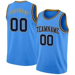 Custom Powder Blue Navy-Old Gold Authentic Basketball Jersey