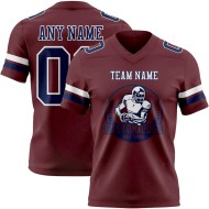 Custom Burgundy Navy-White Mesh Authentic Football Jersey