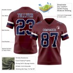 Custom Burgundy Navy-White Mesh Authentic Football Jersey
