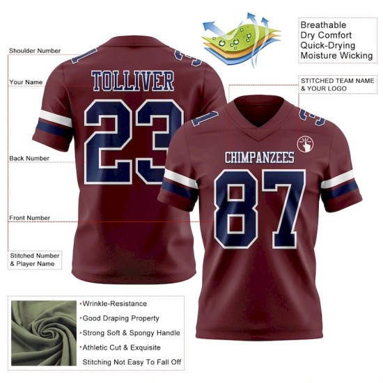Custom Burgundy Navy-White Mesh Authentic Football Jersey