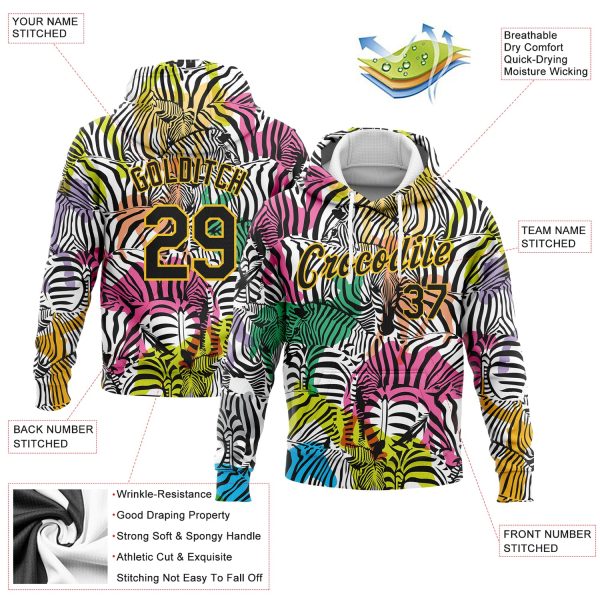 Custom Stitched White Black-Yellow 3D Pattern Design Horse And Camel Sports Pullover Sweatshirt Hoodie - Image 2