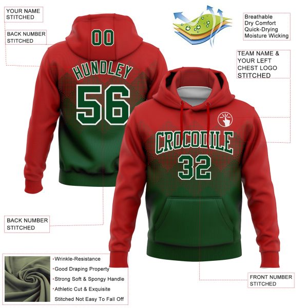 Custom Stitched Red Green-White 3D Pattern Design Gradient Square Shape Sports Pullover Sweatshirt Hoodie - Image 2