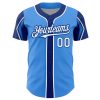 Custom Electric Blue White-Royal 3 Colors Arm Shapes Authentic Baseball Jersey - Image 3