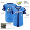 Custom Electric Blue White-Royal 3 Colors Arm Shapes Authentic Baseball Jersey - Image 4