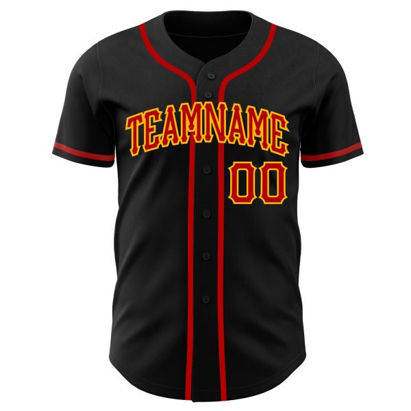 Custom Black Red-Gold Authentic Baseball Jersey - Image 2