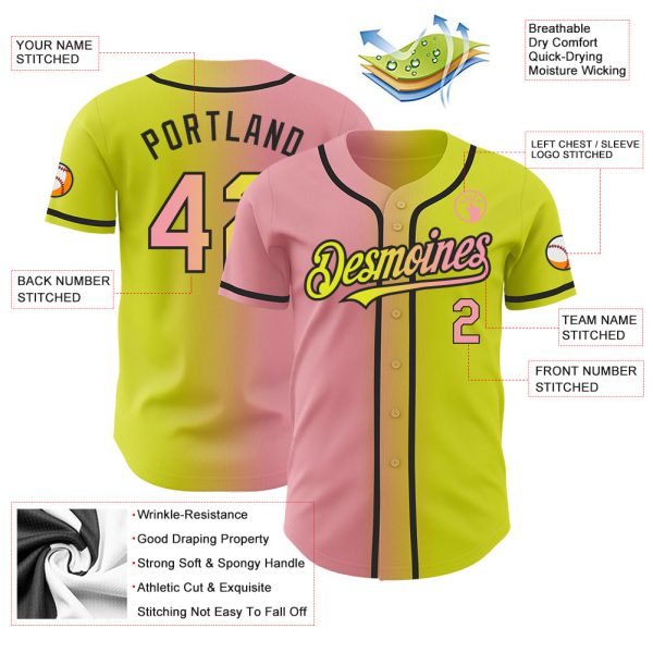 Custom Neon Yellow Medium Pink-Black Authentic Gradient Fashion Baseball Jersey - Image 3