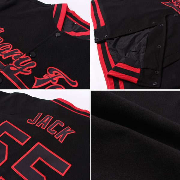 Custom Black Red-Light Blue Bomber Full-Snap Varsity Letterman Split Fashion Jacket - Image 2