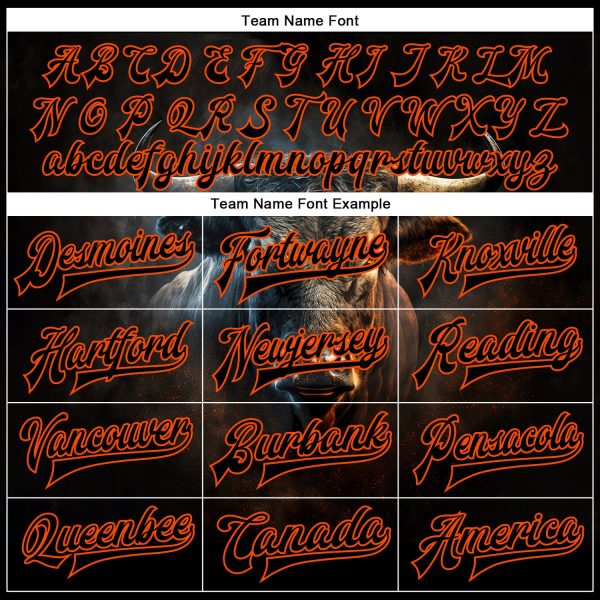Custom Black Orange Angry Violent Bulls Face 3D Pattern Design Bomber Full-Snap Varsity Letterman Jacket - Image 4