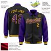 Custom Black Purple-Gold Bomber Full-Snap Varsity Letterman Two Tone Lapel Collar Byron Jacket - Image 3