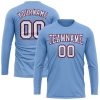 Custom Light Blue White Royal-Red Long Sleeve Performance T-Shirt - Image 2