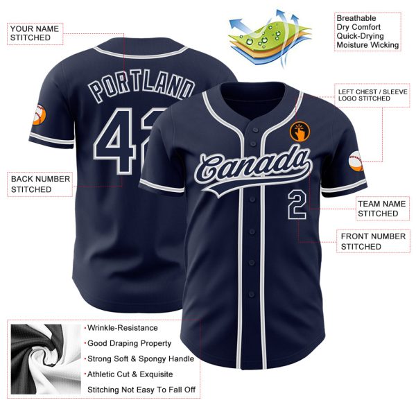 Custom Navy Navy-Gray Authentic Baseball Jersey - Image 3
