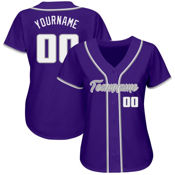 Custom Purple White-Gray Authentic Baseball Jersey - Image 2