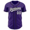 Custom Purple White Pinstripe Black Authentic Baseball Jersey - Image 2