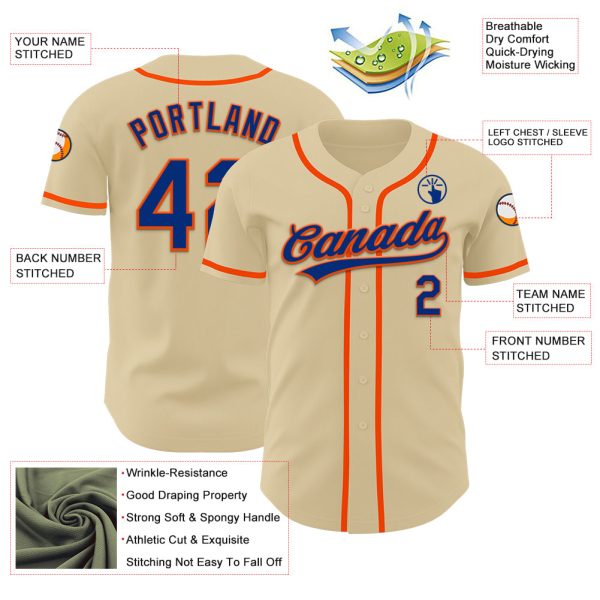 Custom Sand Royal-Orange Authentic Baseball Jersey - Image 3