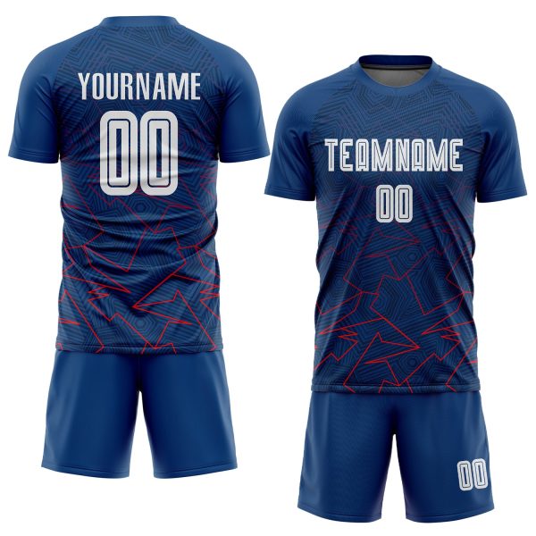 Custom Royal White-Red Away Sublimation Soccer Uniform Jersey - Image 2