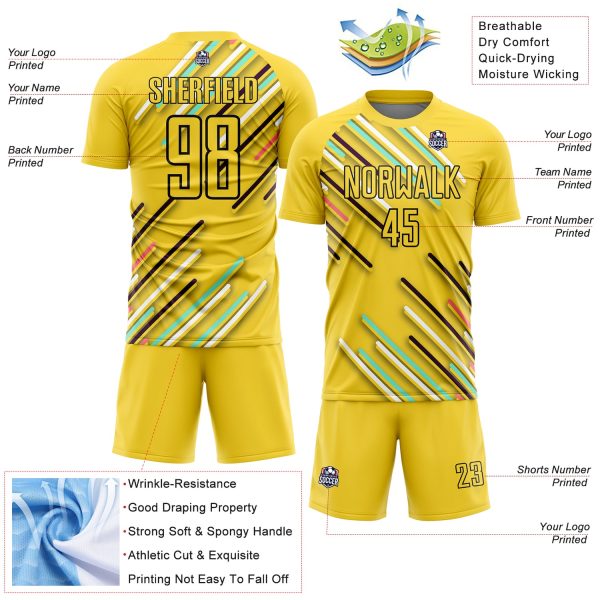 Custom Yellow Black Lines Sublimation Soccer Uniform Jersey - Image 4
