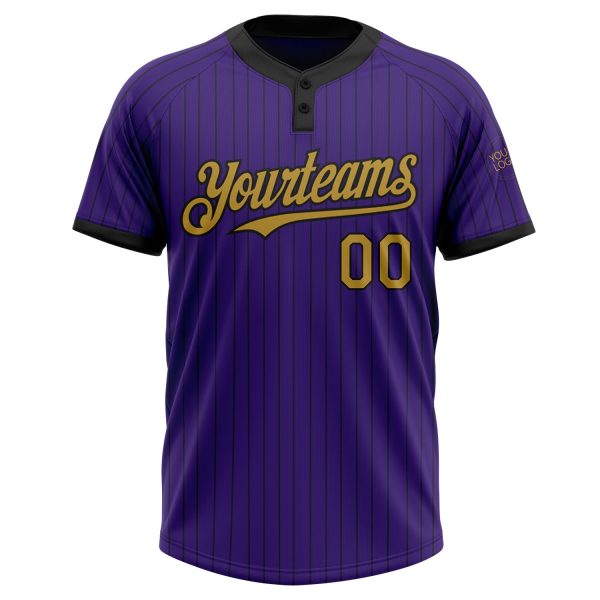 Custom Purple Black Pinstripe Old Gold Two-Button Unisex Softball Jersey - Image 2
