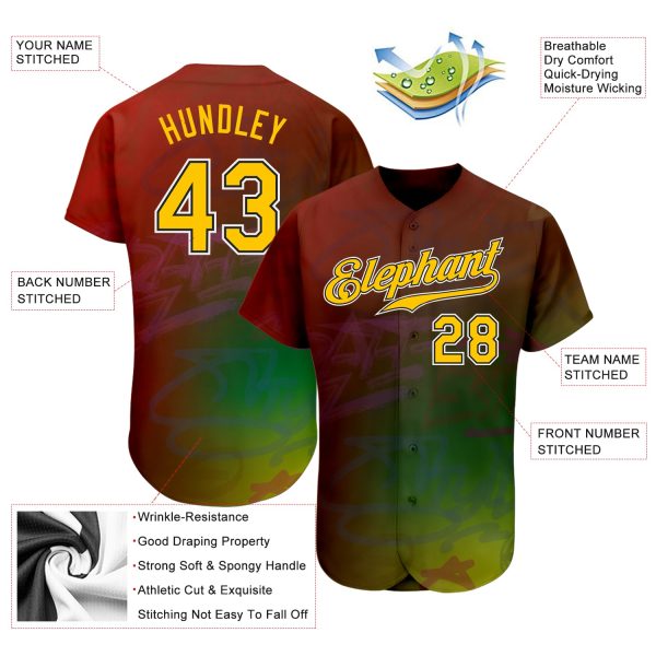 Custom Graffiti Pattern Gold-Black 3D Authentic Baseball Jersey - Image 3