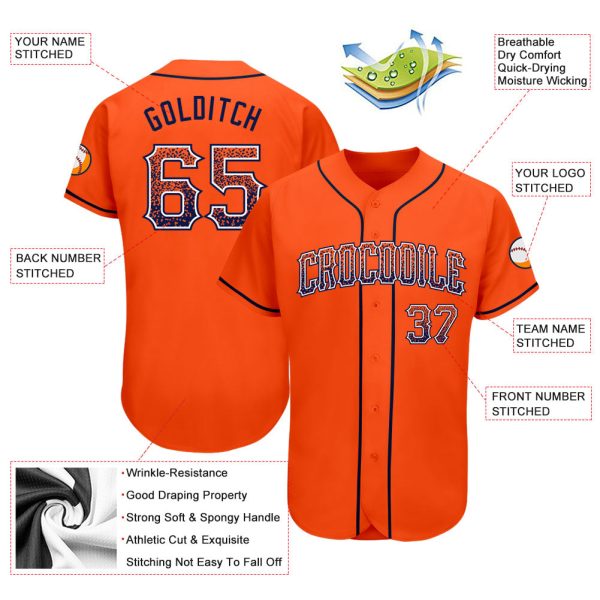 Custom Orange Navy-White Authentic Drift Fashion Baseball Jersey - Image 3