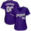 Custom Purple Black Pinstripe White-Gray Authentic Baseball Jersey - Image 2