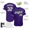 Custom Purple Black Pinstripe White-Gray Authentic Baseball Jersey - Image 3
