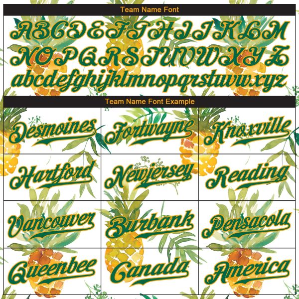 Custom White Kelly Green-Gold 3D Pattern Design Pineapples Authentic Baseball Jersey - Image 4